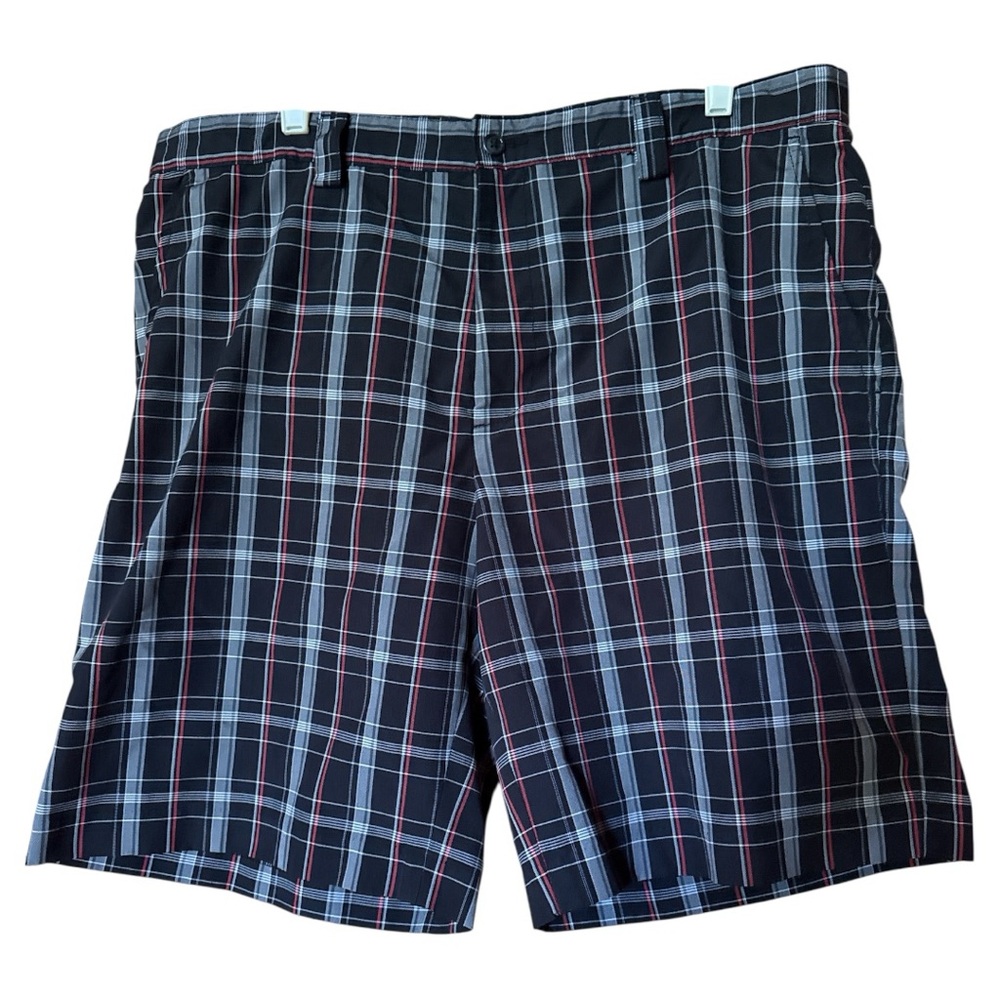 Izod PerformX Men’s Golf Shorts Black Red Plaid Flat Front Size 38